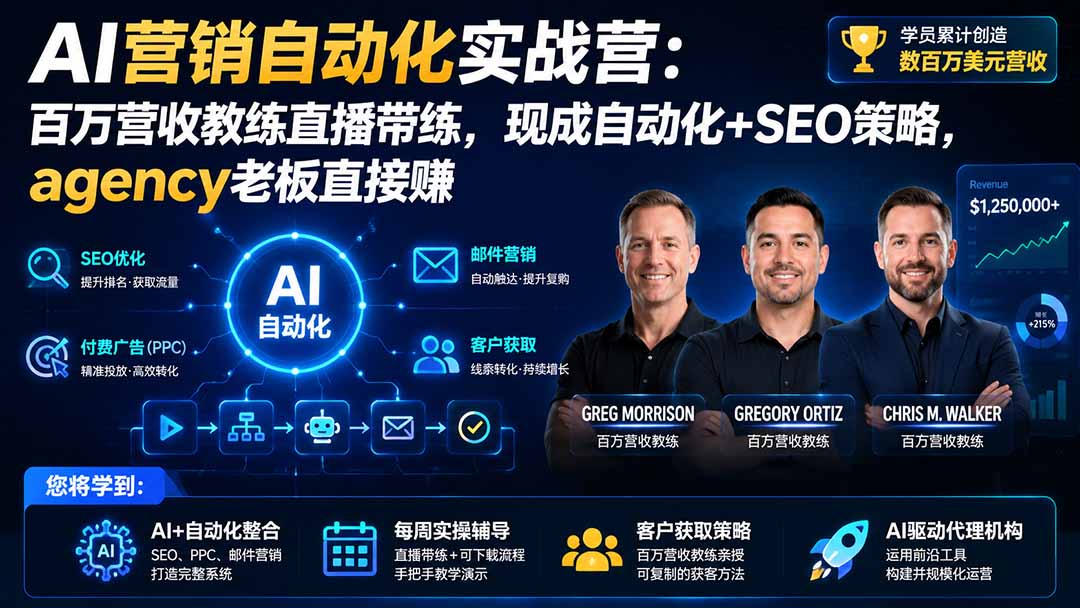 AI营销自动化实战营:百万营收教练直播带练,现成自动化+SEO策略,agency老板直接赚【原创双语字幕】-资源社