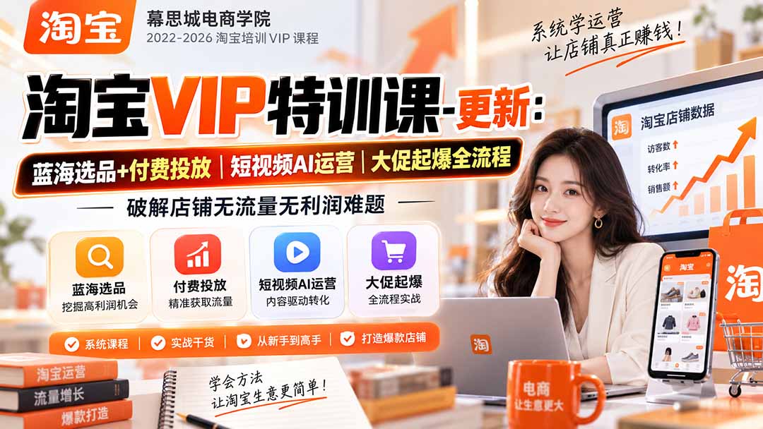 淘宝VIP特训课-更新0917：蓝海选品+付费投放｜短视频AI运营｜大促起爆全流程，破解店铺无流量无利润难题-资源社