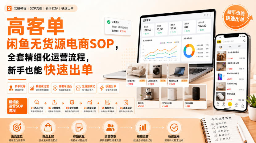 高客单闲鱼无货源电商SOP，全套精细化运营流程，新手也能快速出单-资源社