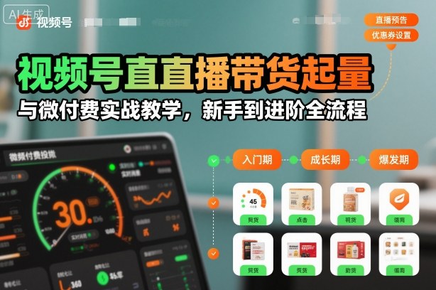 视频号直播带货起量与微付费实战教学，新手到进阶全流程(更新26年10月)-资源社