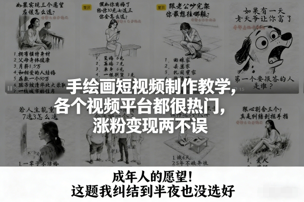 手绘画短视频制作教学，各个视频平台都很热门，涨粉变现两不误-资源社