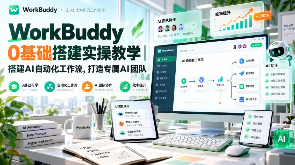 WorkBuddy 0基础搭建实操教学|搭建AI自动化工作流,打造专属AI团队-资源社