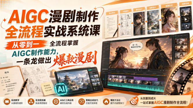 AIGC漫剧制作全流程实战系统课,从零到一全流程掌握AIGC制作能力,一条龙做出爆款漫剧-资源社