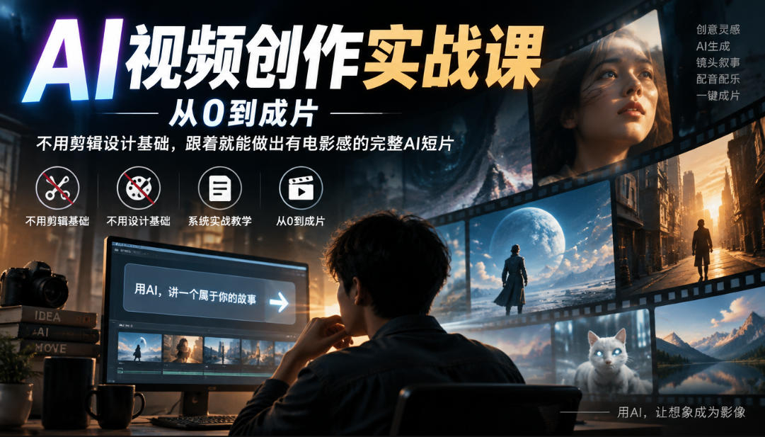 AI视频创作实战课，从0到成片，不用剪辑设计基础，跟着就能做出有电影感的完整AI短片-资源社
