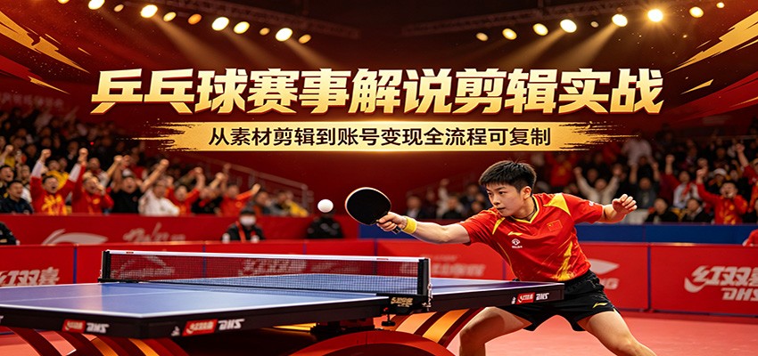 乒乓球赛事解说剪辑实战，从素材剪辑到账号变现全流程可复制-资源社