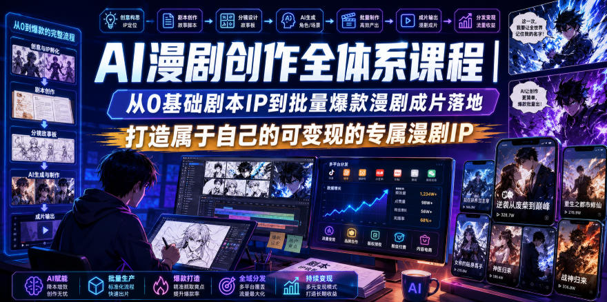 AI漫剧创作全体系课程|从0基础剧本IP到批量爆款漫剧成片落地,打造属于自己的可变现的专属漫剧IP-资源社