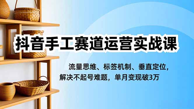 抖音手工赛道运营实战课，流量思维、标签机制、垂直定位，解决不起号难题，单月变现破3万-资源社