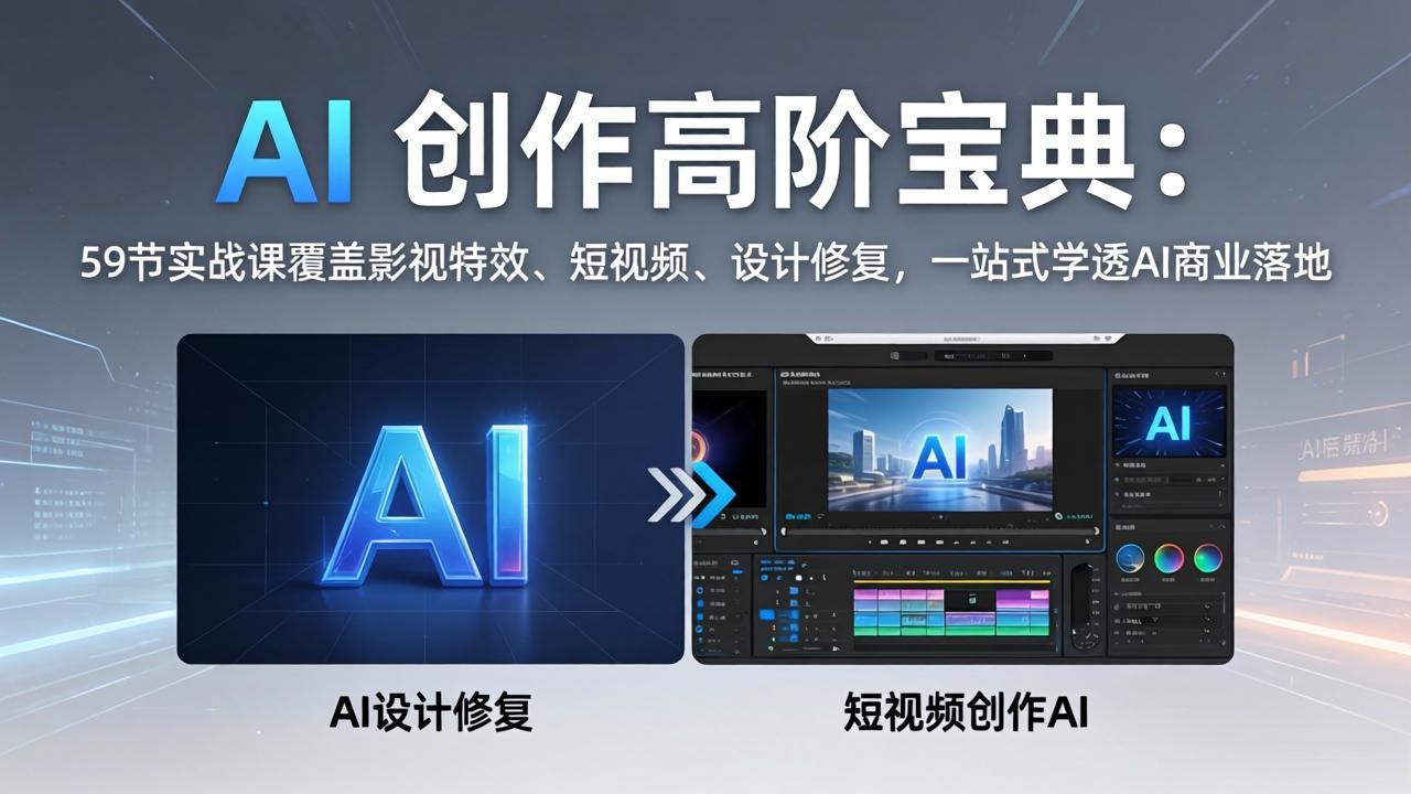 AI 创作高阶宝典:59节实战课覆盖影视特效、短视频、设计修复,一站式学透AI商业落地-资源社