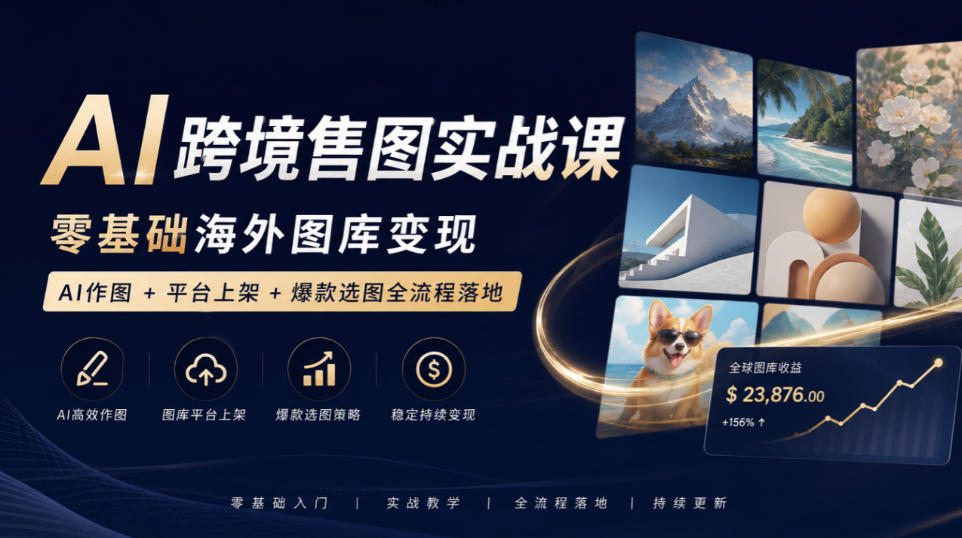 AI跨境售图实战课,零基础海外图库变现,AI作图+平台上架+爆款选图全流程落地-资源社