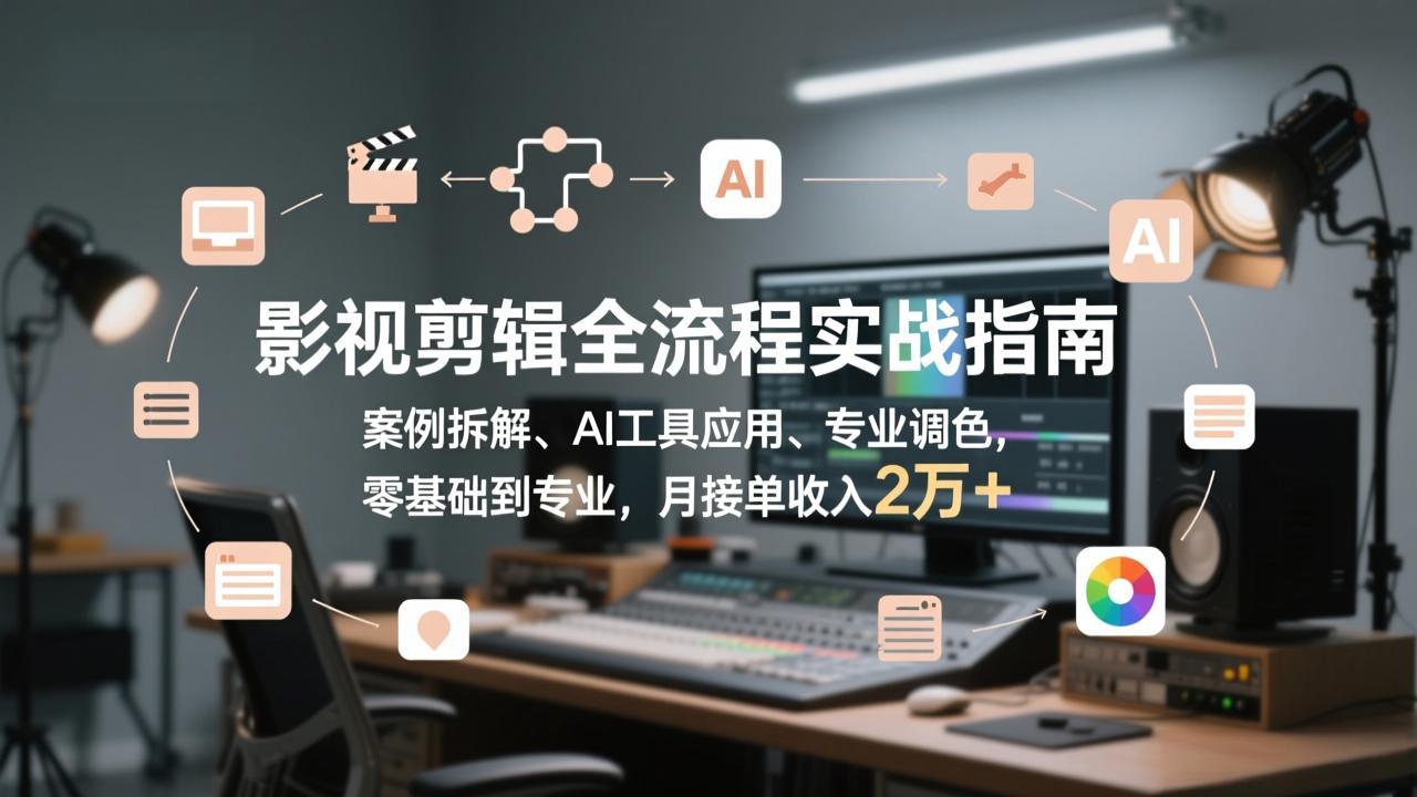 影视剪辑全流程实战指南，案例拆解、AI工具应用、专业调色，零基础到专业，月接单收入2万+-资源社