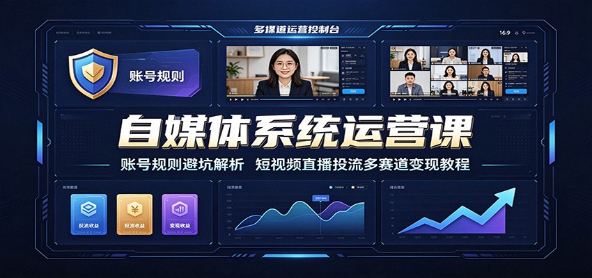 自媒体系统运营课:账号规则避坑解析,短视频直播投流多赛道变现教程-资源社