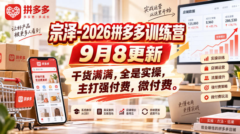 宗泽-2026拼多多训练营9月8更新，干货满满，全是实操，主打强付费，微付费-资源社