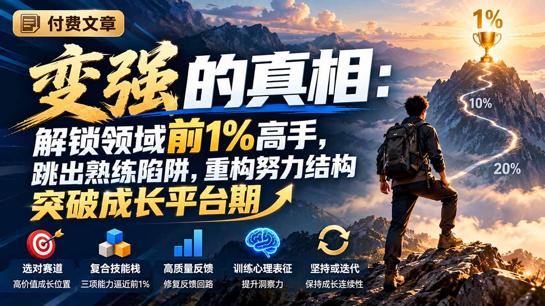 付费文章：变强的真相：解锁领域前1%高手，跳出熟练陷阱，重构努力结构突破成长平台期-资源社