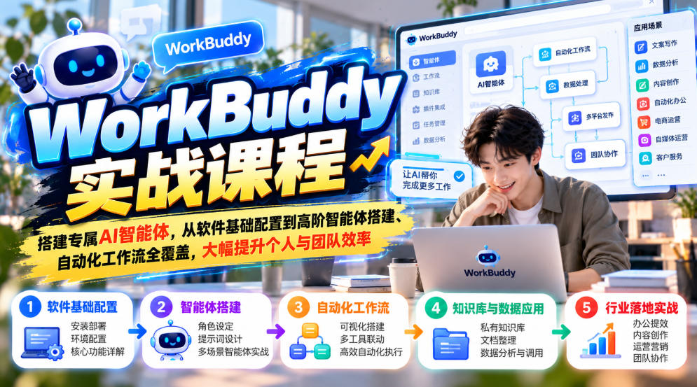 WorkBuddy实战课程，搭建专属AI智能体，从软件基础配置到高阶智能体搭建、自动化工作流全覆盖，大幅提升个人与团队效率-资源社