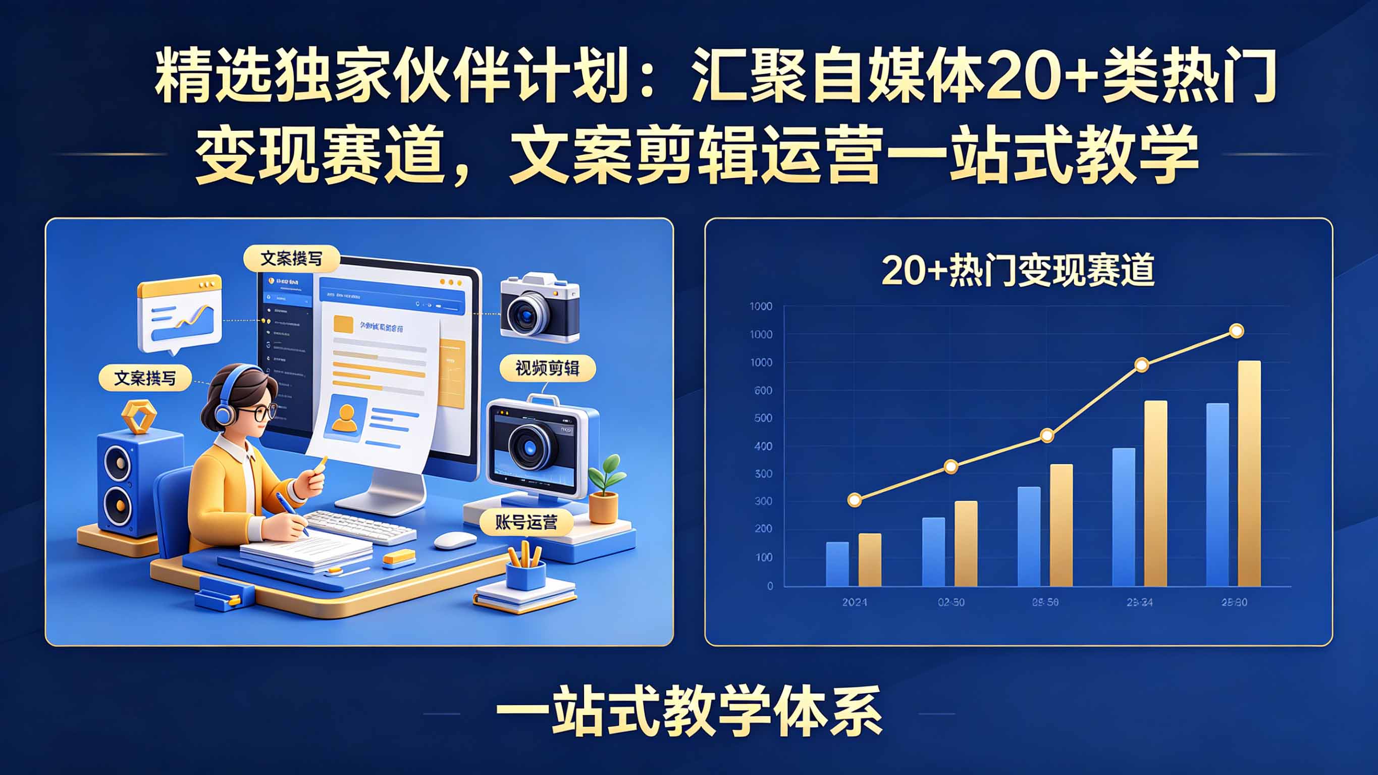 精选独家伙伴计划：汇聚自媒体20+类热门变现赛道，文案剪辑运营一站式教学-资源社