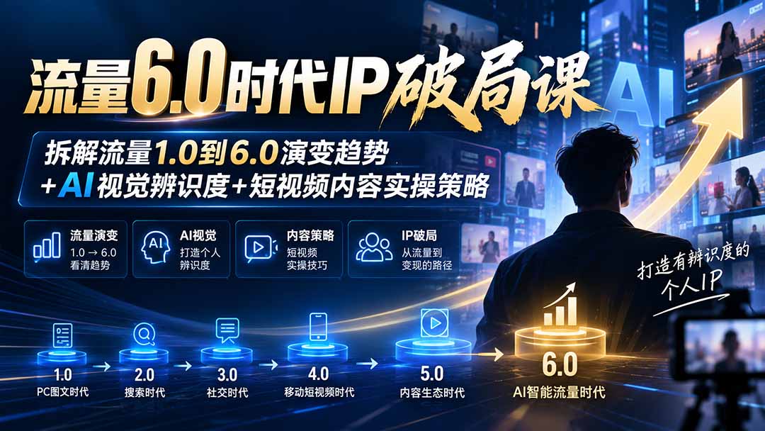 流量6.0时代IP破局课：拆解流量1.0到6.0演变趋势+AI视觉辨识度+短视频内容实操策略-资源社