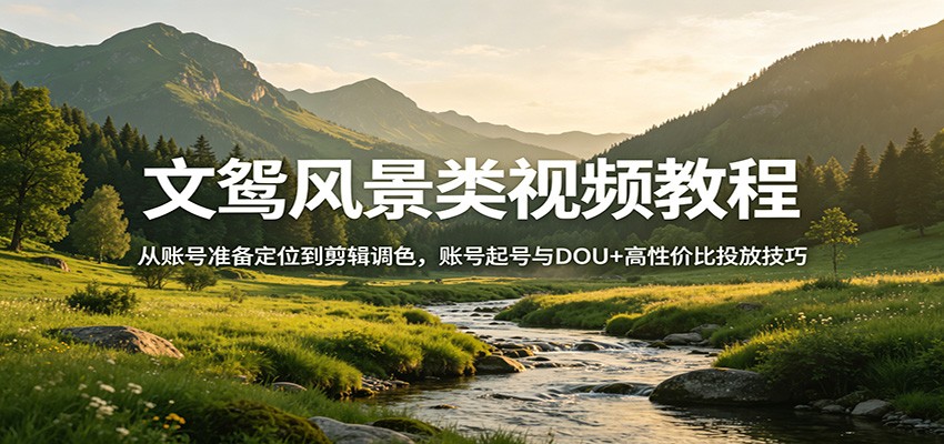 文鸳风景类视频教程：从账号准备定位到剪辑调色，账号起号与DOU+高性价比投放技巧-资源社