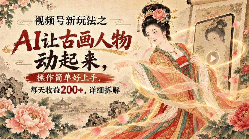 视频号新玩法之AI让古画人物动起来，操作简单好上手，每天收益200+，详细拆解-资源社