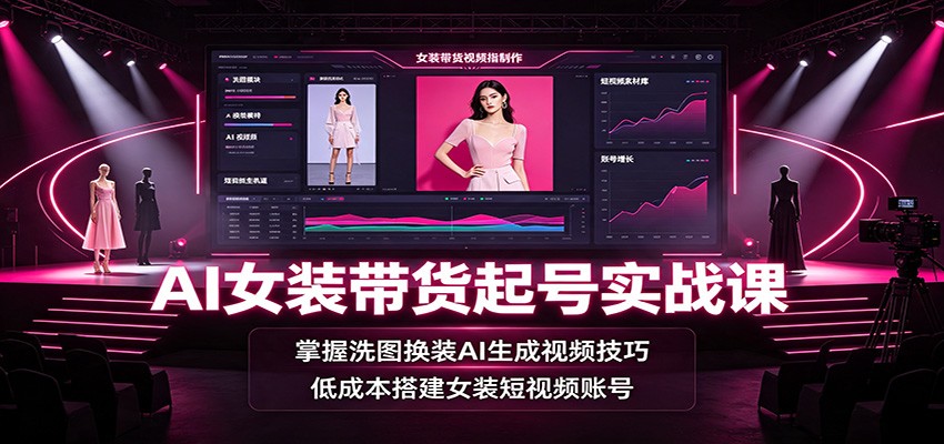 AI女装带货起号实战课:掌握洗图换装AI生成视频技巧,低成本搭建女装短视频账号-资源社