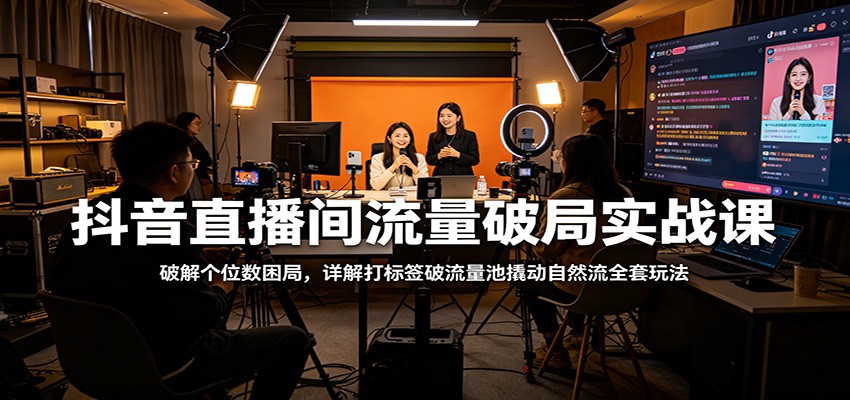抖音直播间流量破局实战课：破解个位数困局，详解打标签破流量池撬动自然流全套玩法-资源社