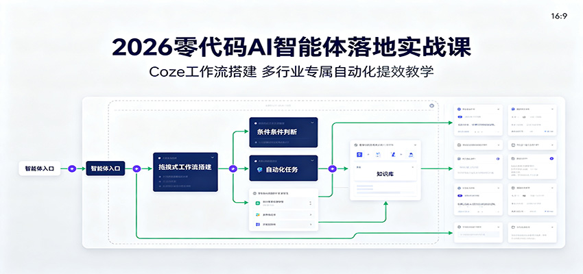 2026零代码AI智能体落地实战课：Coze工作流搭建，多行业专属自动化提效教学-资源社
