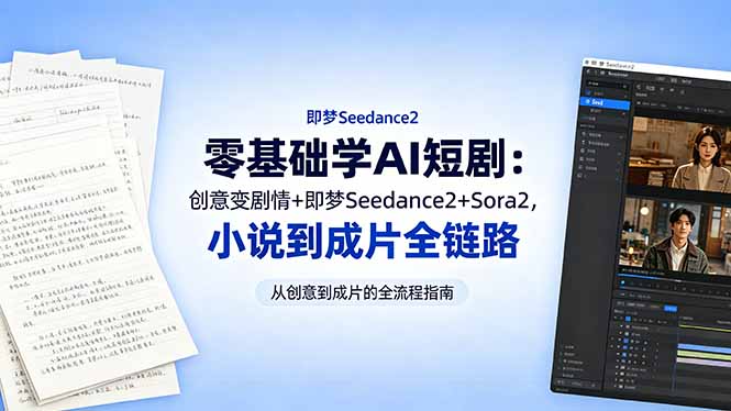 零基础学AI短剧：创意变剧情+即梦Seedance2+Sora2，小说到成片全链路-资源社