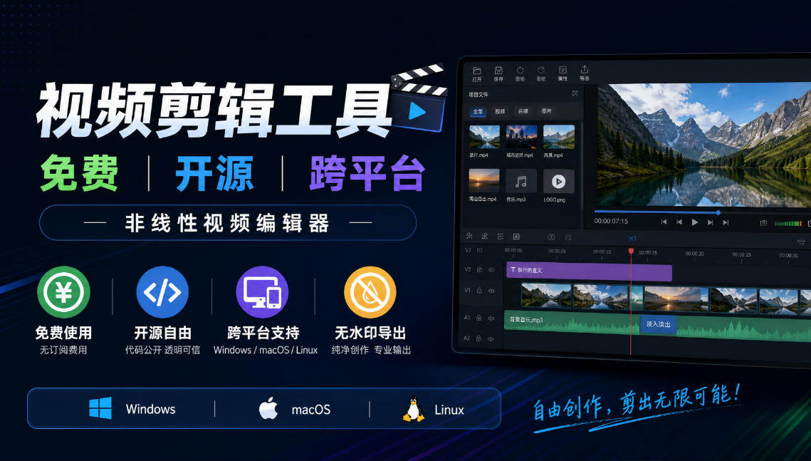 视频剪辑工具，免费、开源、跨平台，非线性视频编辑器，支持Windows、macOS、Linux，无水印、无订阅费用-资源社