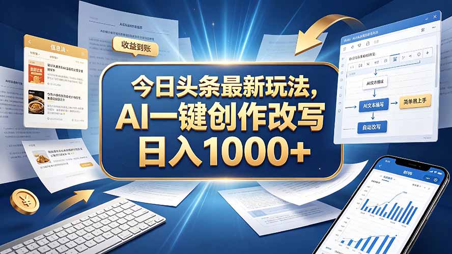 今日头条最新玩法,AI 一键创作改写,简单易上手,轻松日入 1000 +-资源社