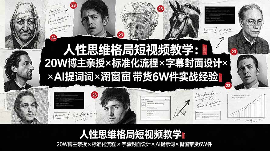 人性思维格局短视频教学:20W博主亲授×标准化流程×字幕封面设计×AI提示词×橱窗带货6W件实战经验-资源社