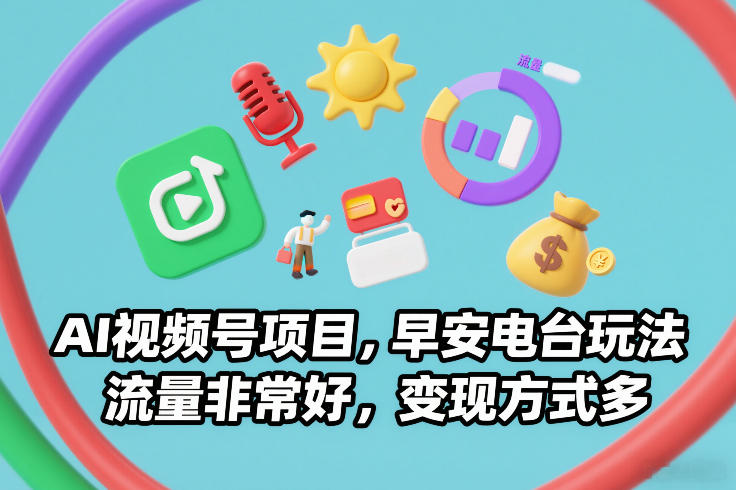 AI视频号项目，早安电台玩法，流量非常好，变现方式多-资源社