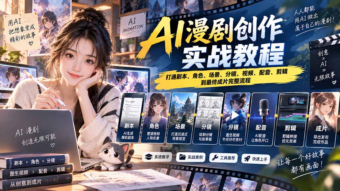2026 AI漫剧创作实战教程：打通剧本、角色、场景、分镜、视频、配音、剪辑到最终成片完整流程-资源社