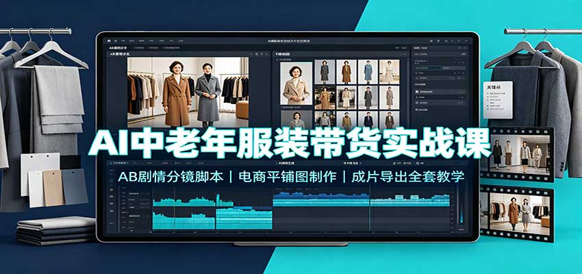 AI中老年服装带货实战课：AB剧情分镜脚本，电商平铺图制作，成片导出全套教学-资源社