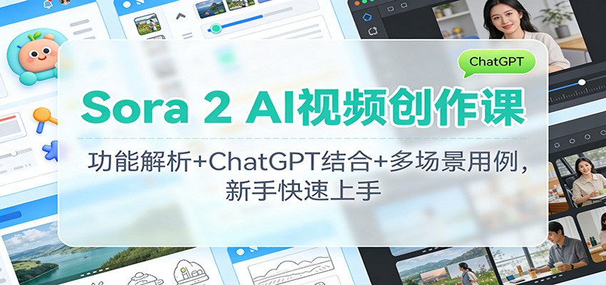 Sora 2 AI视频创作课：功能解析+ChatGPT结合+多场景用例，新手快速上手-资源社