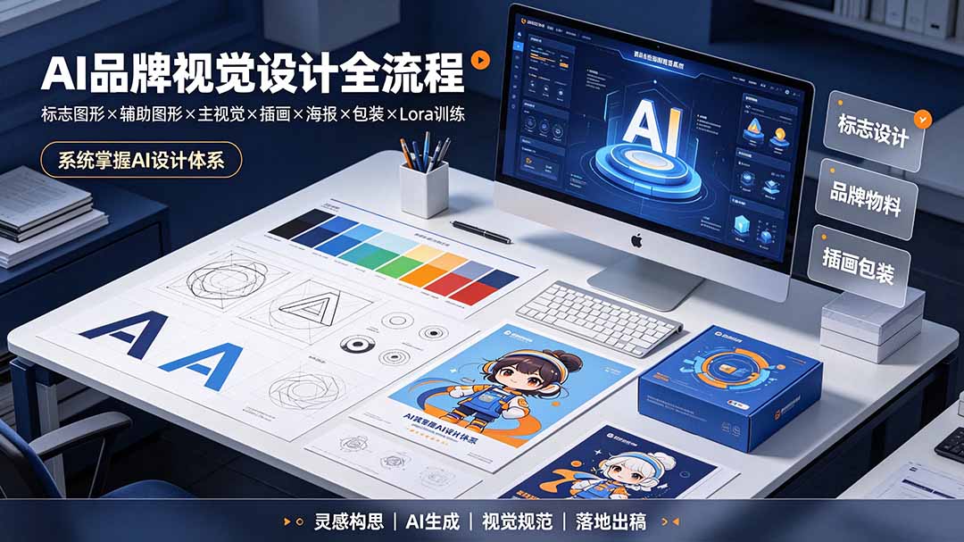 AI品牌视觉设计全流程：标志图形×辅助图形×主视觉×插画×海报×包装×Lora训练，系统掌握AI设计体系-资源社