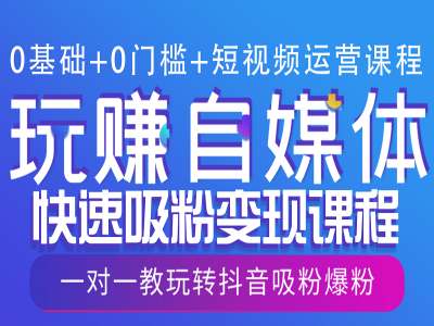 0基础+0门槛+短视频运营课程，玩赚自媒体快速吸粉变现课程，一对一教玩转抖音吸粉爆粉-资源社