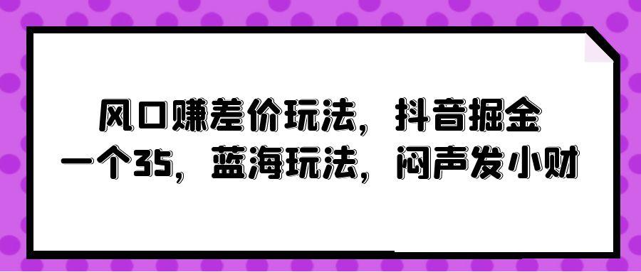 (10022期)风口赚差价玩法，抖音掘金，一个35，蓝海玩法，闷声发小财-资源社