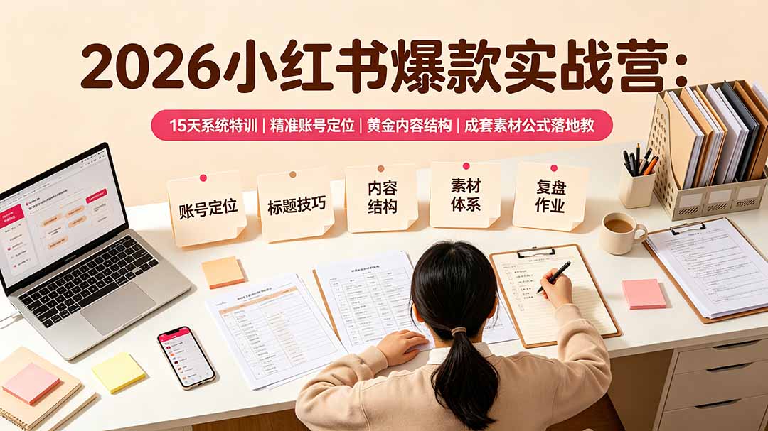 2026小红书爆款实战营：15天系统特训｜精准账号定位｜黄金内容结构｜成套素材公式落地教程-资源社