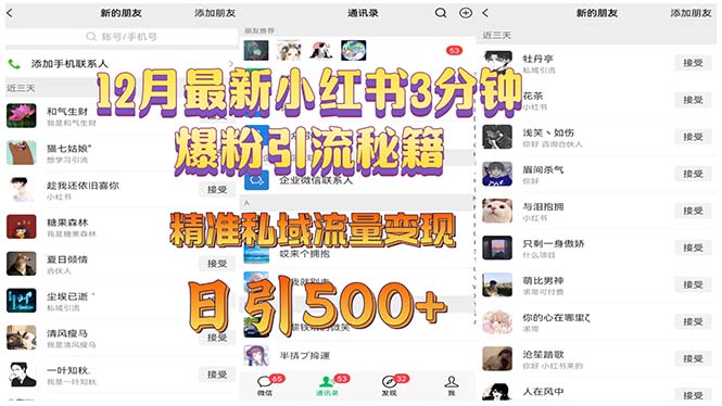 12月最新小红书3分钟爆粉引流秘籍 精准私域流量变现 日引500+-资源社