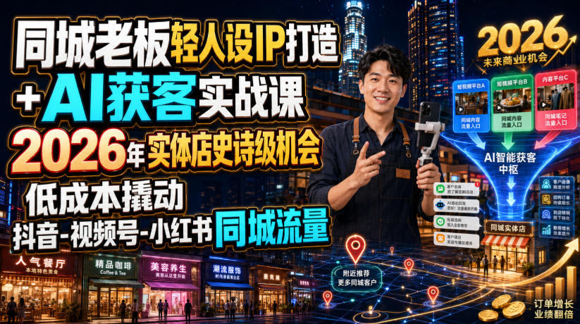 同城老板轻人设IP打造+AI获客实战课，2026年实体店史诗级机会，低成本撬动抖音-视频号-小红书同城流量-资源社