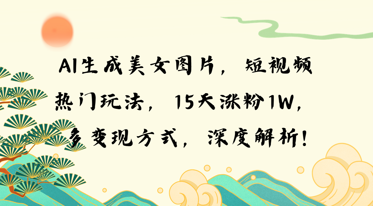 AI生成美女图片，短视频热门玩法，15天涨粉1W，多变现方式，深度解析!-资源社