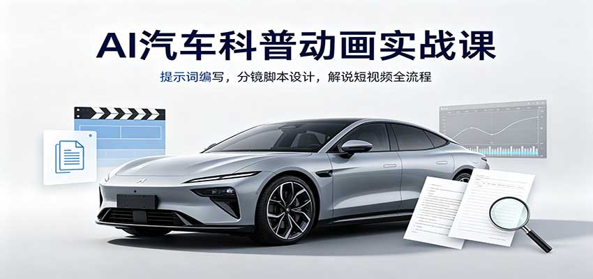 AI汽车科普动画实战课：提示词编写，分镜脚本设计，解说短视频全流程-资源社