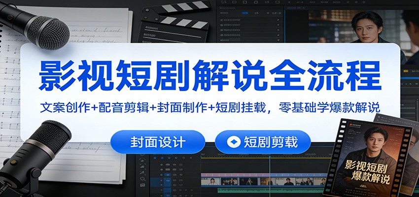 影视短剧解说全流程：文案创作+配音剪辑+封面制作+短剧挂载，零基础学爆款解说-资源社