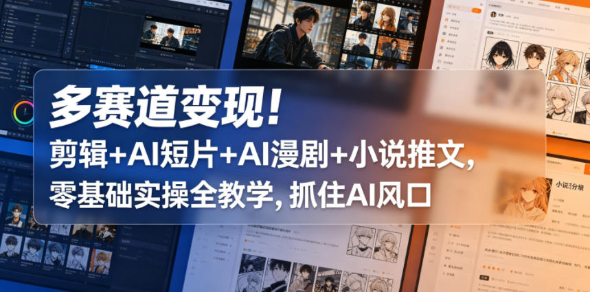 多赛道变现！剪辑+AI短片+AI漫剧+小说推文，零基础实操全教学，抓住AI风口-资源社