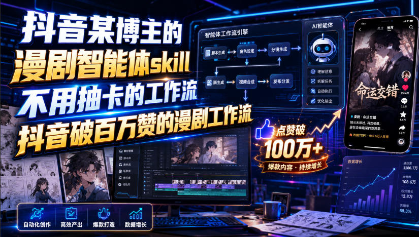 抖音某博主的漫剧智能体skill，不用抽卡的工作流，抖音破百万赞的漫剧工作流(更新)-资源社