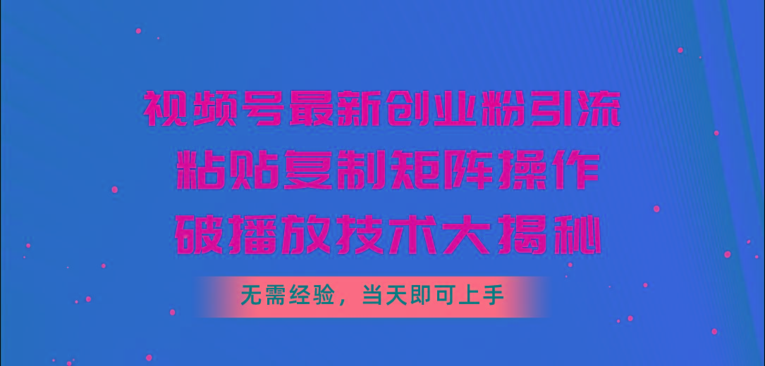 视频号最新创业粉引流，粘贴复制矩阵操作，破播放技术大揭秘，无需经验…-资源社