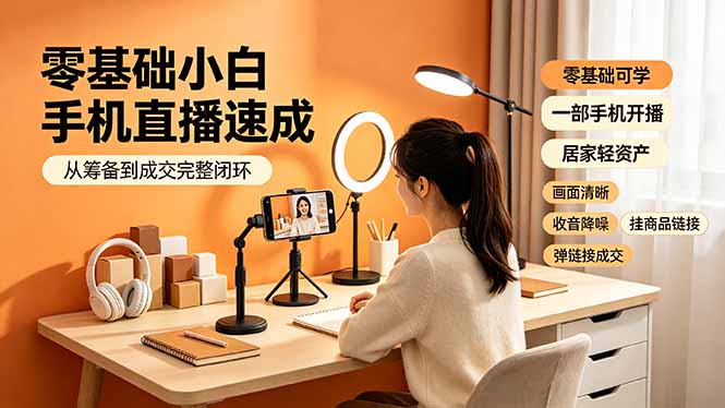零基础小白手机直播速成，从筹备到成交完整闭环，适配苹果安卓系统，解决杂音卡顿留人难问题-资源社