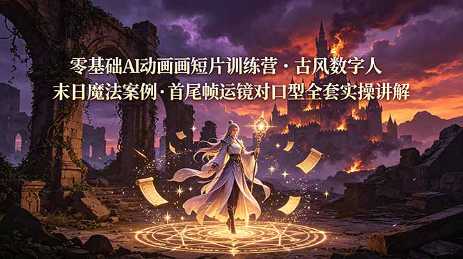 零基础AI动画短片训练营，古风数字人末日魔法案例，首尾帧运镜对口型全套实操讲解-资源社