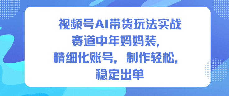 视频号AI带货玩法实战，赛道中年妈妈装，精细化账号，制作轻松，稳定出单-资源社