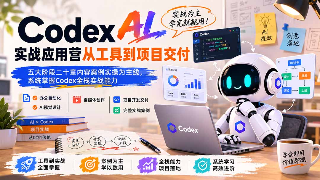 Codex AI实战应用营从工具到项目交付；五大阶段二十章内容案例实操为主线，系统掌握Codex全栈实战能力-资源社