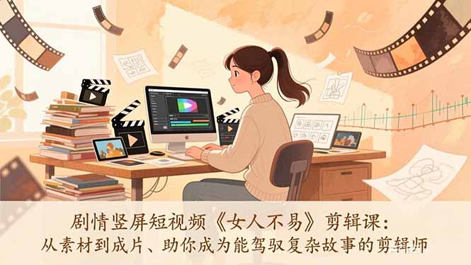 剧情竖屏短视频《女人不易》剪辑课：从素材到成片、助你成为能驾驭复杂故事的剪辑师-资源社